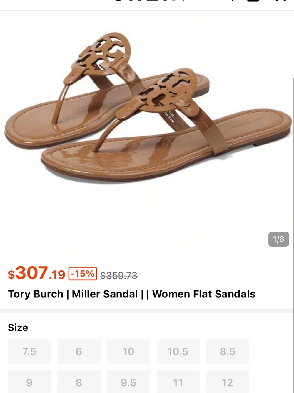 Tory Burch Patent Leather Logo Thong Sandals in Cognac